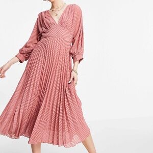 ASOS DESIGN pleated batwing midi dress in chevron texture in dusky pink